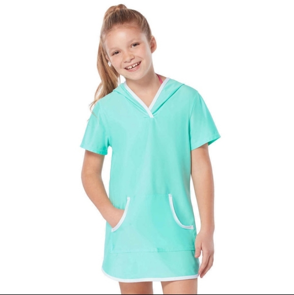 Free country girls swim cover up spearmint green M UPF 50 sun Mesh hooded - Picture 2 of 5